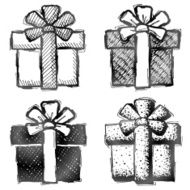 Sketch of gift with bow in doodle style