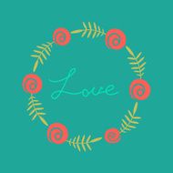 Floral rose frame on blue background