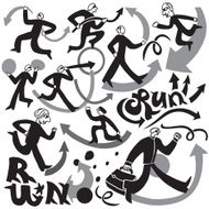 running mans with arrows - cartoons set