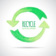 Recycle icon hand drawn with oil pastel crayon