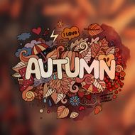 Autumn hand lettering and doodles elements background N4