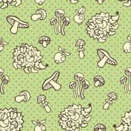 Doodle seamless pattern Hedgehog mushrooms polka dot N2