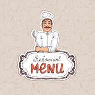 Chef Holding Spoon on Restaurant Menu Illustration