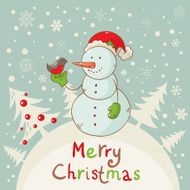 Merry Christmas greeting card with cute Snowman
