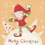 Christmas card with little elf Santa helper N3