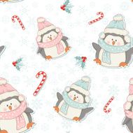 Cute Christmas penguins seamless pattern N2