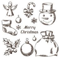 Set of Merry Christmas hand drawn icons and objects