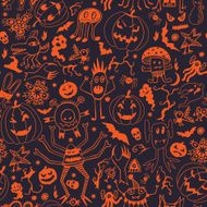 Seamless Pattern With Halloween Pumpkins And Monsters