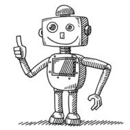 Optimistic Robot Thumb Up Hand Drawing