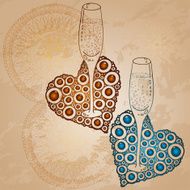 Love card with champagne and hearts vector
