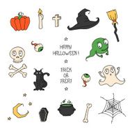 Happy Halloween Set with pumpkins skulls spider&#039;s web ghosts monsters