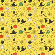 Happy Halloween Seamless pattern with pumpkins skulls Trick or treat N5