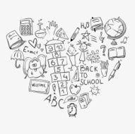 hand drawn doodle school icons arranged in heart shape