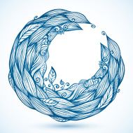 Blue hair waves doodle circle frame N3
