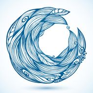 Blue hair waves doodle circle frame N4