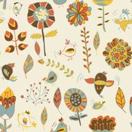 Seamless texture with flowers and birds N7