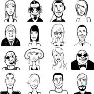 whiteboard drawing - set of various doodle faces