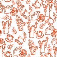 Red Seamless Pattern with Tea Cups N2