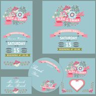 Cute wedding design template set with flowers