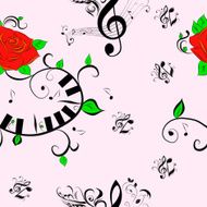 Seamless Pattern of Music Notes and Rose