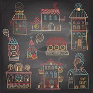 Set of hand drawn buildings in vintage style