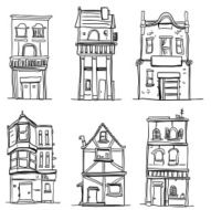 Different types of houses in black and white