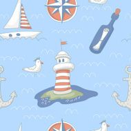 Nautical seamless pattern with a lighthouse N3