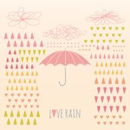 Doodle rain background with colorful heart-shaped drops N4