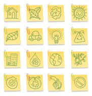 Nature icon set on post it notes with paper clips
