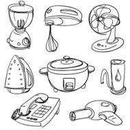 Electric appliances in black and white