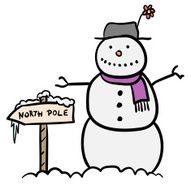 Snowman with North Pole sign