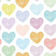 Seamless pattern sketch hearts on white background Pastel color