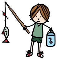 Boy with fishing rod and fish