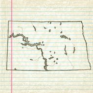 Vector Sketchy Map on Aged Lined Paper Background North Dakota