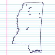 Vector Sketchy Map on White Lined Paper Background Mississippi