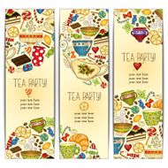 Banner greeting templates vector collection Tea party