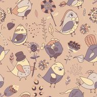Seamless texture with flowers and birds N9