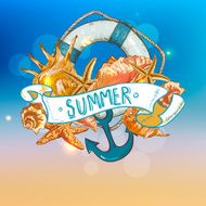 Summer Card with Sea Shells Anchor Lifeline N13