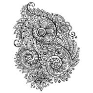 Traditional vector oriental floral black and white ornament with