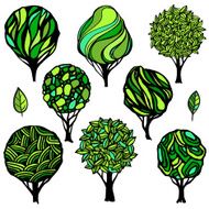 Set of hand-drawn stylized trees N4