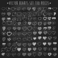 Set of vector hearts chalkboard blackboard