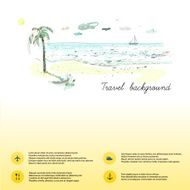 Hand drawn beach with palm tree in vector Travel icons