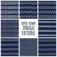 Set of eight indigo blue and white seamless hand drawn N3