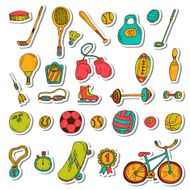Healthy lifestyle sticker set Sport icons Hand drawn doodle fi