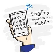 Doodle Hand holding smart phone with app icon