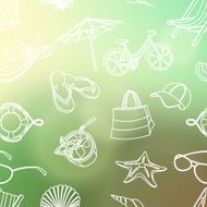 Summer icons seamless line pattern Doodle style Blured backgro