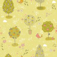Seamless pattern with different kinds of fruit trees