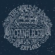 Hand drawn vintage label with a ship and lettering N4