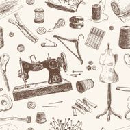 Vector seamless pattern with hand drawn sewing and knitting tool N2