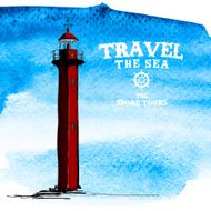 Vector Hand drawn Lighthouse illustration and watercolor blot